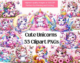 Unicorn PNG Bundle · Watercolor Magical Fantasy Unicorn Clipart