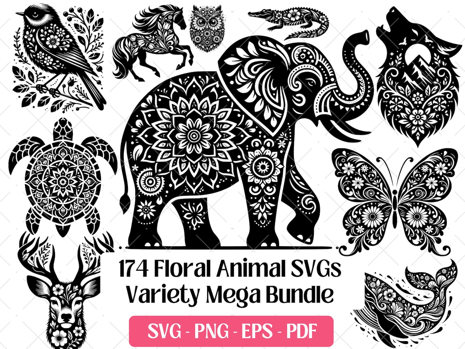 Floral Animal SVG Bundle · Flower Botanical Clipart PNG · Cricut Files ...
