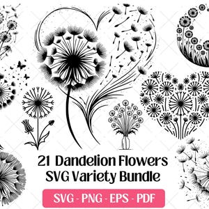 Löwenzahn Blume SVG Bundle · Floral Botanische Clipart PNG · Cricut