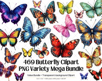 Watercolor Butterfly PNG Bundle · Printable Insect Nature Clipart