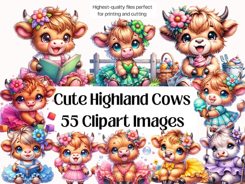 Watercolor Highland Cow PNG Bundle · Baby Farm Animal Sublimation ...