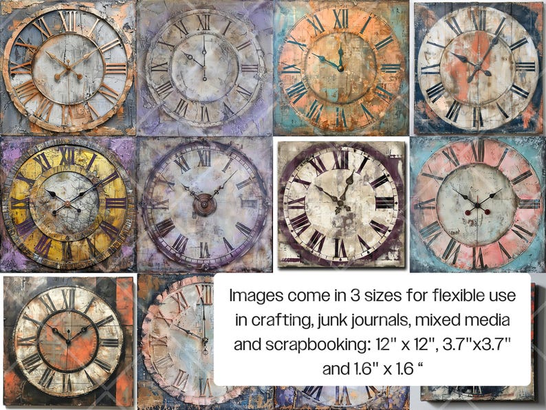Ensemble PNG de cadrans d'horloge vintage · Clipart de scrapbooking grunge image 3