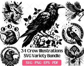 SVG-bundel kraai · Gothic Dark Mystery Bird Clipart PNG · Cricut-bestanden