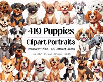 Puppy PNG Bundle · Cartoon Whimsical Dog Sublimation 100 Breeds