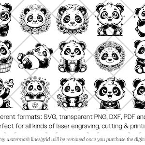 Panda SVG Bundle · Whimsical Funny Cartoon Giant Clipart PNG · Cricut image 9