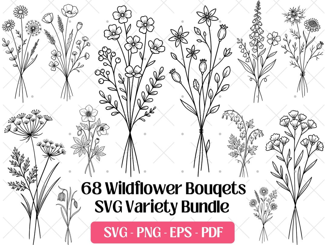 Wildflower Bouquet SVG Bundle · Boho Floral Clipart PNG · Cricut Files ...