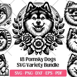 Pomsky SVG Bundle, Vector, PNG, DXF, Eps,Pdf Cutting and Laser Engraving Files, Pomsky Clipart Cute Dog Puppy Sublimation Print