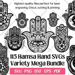 Hamsa Hand SVG Bundle · Evil Eye Hand of Fatima Protection Charm Symbol Svg, PNG, DXF, Eps, Pdf Cutting, Laser Engraving Files, Sublimacja