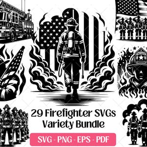 Firefighter SVG Bundle Cutting Laser Engraving Files, Fireman Truck Rescue Clipart PNG Silhouette Design Flag Department Sublimation