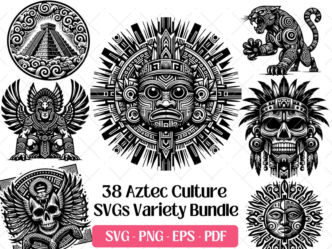 AZTEC TRIBE 3枚 Aztec SVG Bundle, Tribal Southwestern Native American Aztec PNG