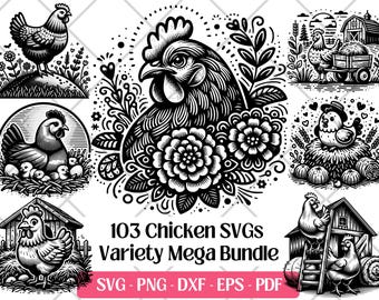 Chicken SVG Bundle · Farm Hen Rooster Clipart PNG · Cricut Files