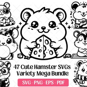 Hamster SVG Bundle, Funny Cartoon Cute Baby Hamster Rodent Animal Cutting Laser Engraving Files Clipart Cricut Svg, Vector, PNG Silhouette