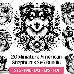 Miniatur American Shepherd SVG Bundle · Hüte Hund Clipart PNG PDF · Cricut Laser Cut Silhouette