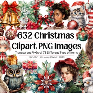 Christmas Clipart Bundle, 632 Christmas PNG Bundle Files • Variety Pack of Digital Download Christmas Sublimation Designs, Xmas Print Images