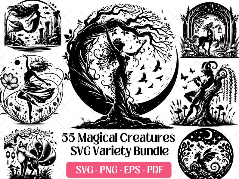 Magische wezens SVG · Fantasy Fairy Dryad clipart PNG · Cricut-bestanden afbeelding 1