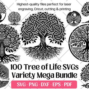 Baum des Lebens SVG Bundle, PNG, DXF, Eps, Pdf Schneide- und Lasergravurdateien für Ausschnitte, Drucke, nordische Wikinger keltische Baum des Lebens Sublimation