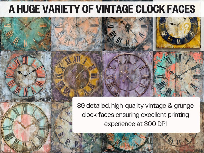 Ensemble PNG de cadrans d'horloge vintage · Clipart de scrapbooking grunge image 2