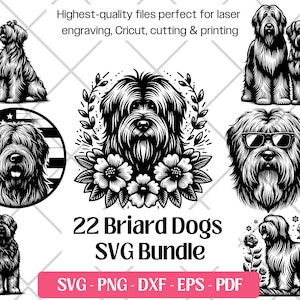 Briard SVG Bundle, süßer Hund Vektor, PNG, DXF, Eps, Pdf Schneiden und Lasergravur, Briard Hund Welpe Clipart Sublimationsdruckdatei