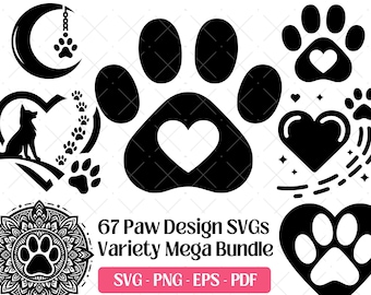 Paw Print SVG Bundle · Dog Cat Animal Clipart PNG · Cricut Files