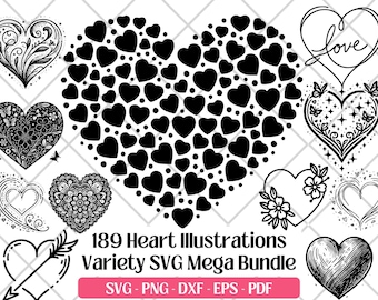 Heart SVG Bundle · Love Valentine Boho Doodle Clipart PNG · Cricut