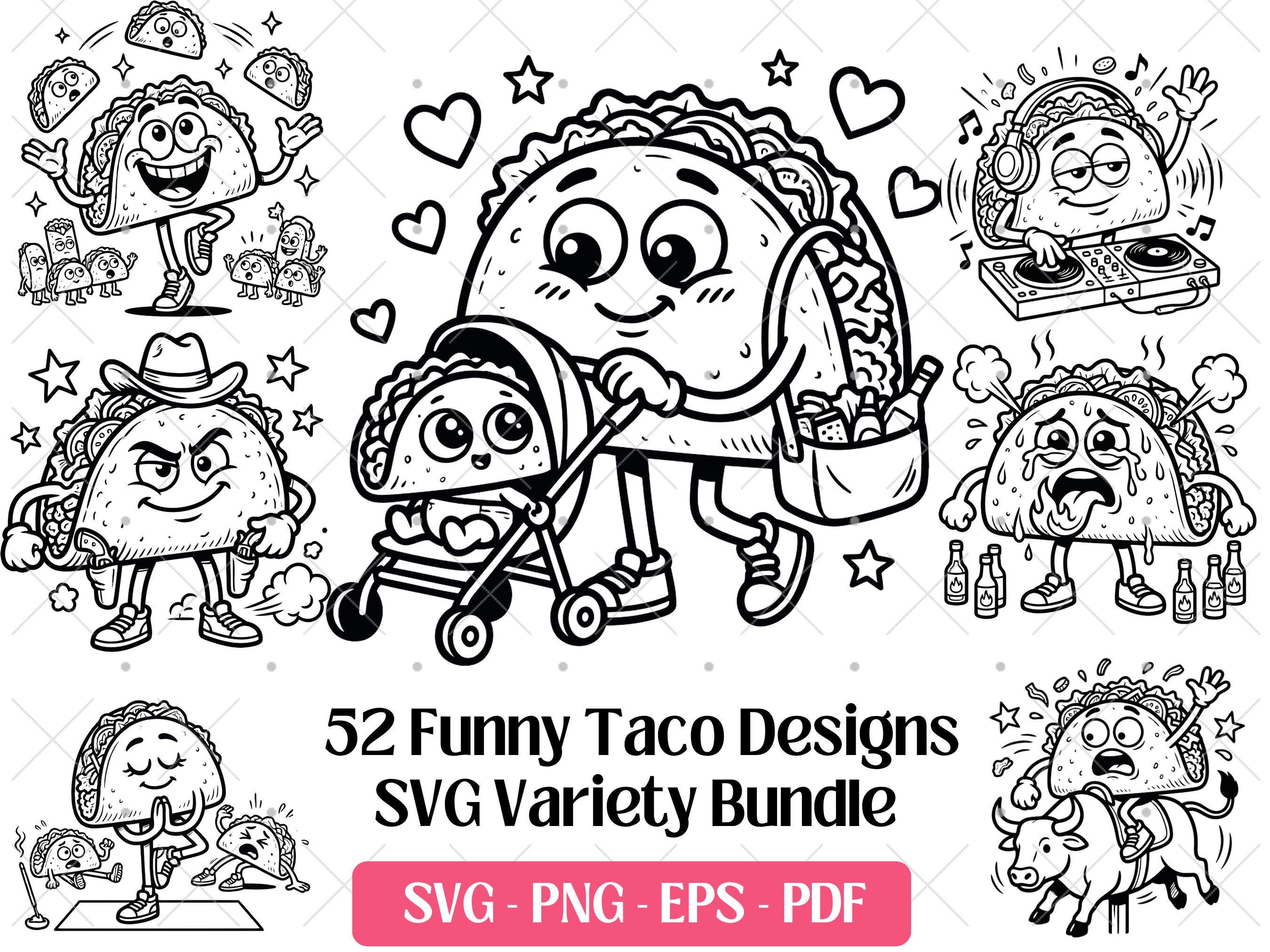 Funny Taco SVG Bundle · Cartoon Mexican Food Clipart PNG · Cricut - Etsy