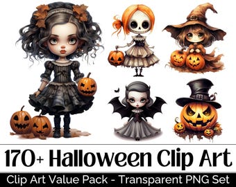 Paquete de imágenes PNG de Halloween · Imágenes prediseñadas góticas espeluznantes, retro y caprichosas
