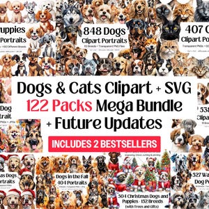 Dogs and Cats Clipart SVG Category Huge Mega Bundle Plus All Future Updates · Dog and Cat Breeds Sublimation Designs SVG Silhouette PNG Eps