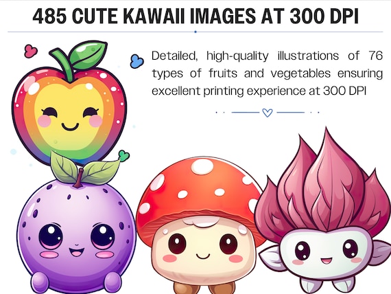 Kawaii Fruits and Vegetables, 485 Cute Kawaii Sticker Images
