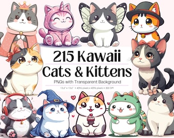 Kawaii Cat PNG Bundle · Funny Whimsical Kitten Cartoon Clipart
