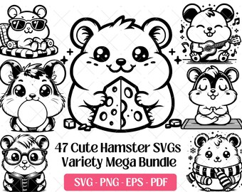 Hamster SVG Bundle · Whimsical Funny Cartoon Clipart PNG · Cricut