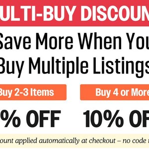 The image is a promotional advertisement for a discount on multiple listing services (MUL) purchases. It offers a 5% discount on the purchase of 2-3 items and a 10% discount on the purchase of 4 or more items. The discount applies automatically at checkout, eliminating the need for a code.