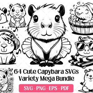 Capybara SVG Bundle, Funny Cartoon Kawaii Cute Capybara Animal Cutting Laser Engraving Files Clipart Cricut Svg, Vector, PNG Silhouette