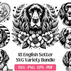 English Setter SVG Bundle Cutting Laser Engraving Files, Hunting Dog Clipart PNG Silhouette Design, English Setter Vector Graphics