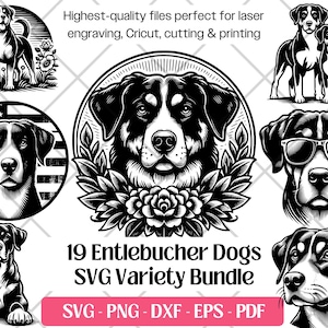 Entlebucher SVG-bundel, schattige hond vector, png, dxf, eps, pdf-snijden lasergravure bestanden, Entlebucher sennenhond clipart sublimatie print