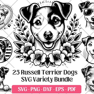 Russell Terrier SVG Bundle, Vector, PNG, DXF, Eps, Pdf Cutting and Laser Engraving Files, Jack Russell Terrier Clipart Cute Dog Sublimation