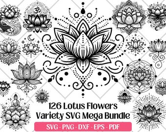 Lotus Flower SVG Bundle · Yoga Buddha Om Sacred Clipart PNG · Cricut