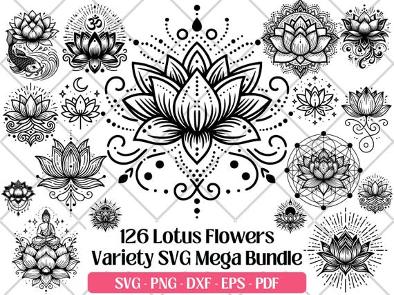 Lotus Flower SVG Bundle · Yoga Buddha Om Sacred Clipart PNG · Cricut
