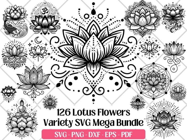 Lotus Blume SVG-Bundle · Yoga Buddha Om Heilige Clipart PNG · Cricut Bild 1