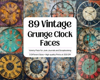 Vintage Clock Faces PNG Bundle · Grunge Junk Journal Scrapbook Clipart