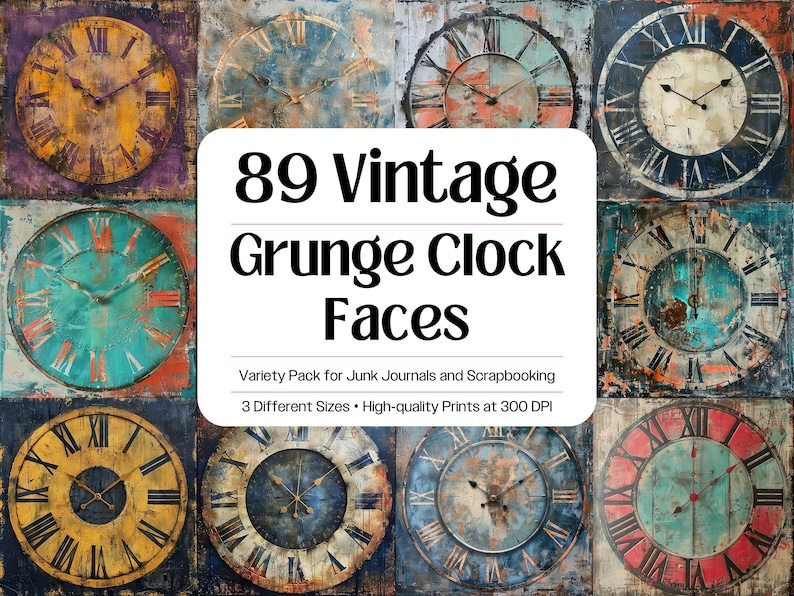 Ensemble PNG de cadrans d'horloge vintage · Clipart de scrapbooking grunge image 1