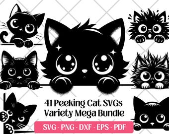 Gluren kat SVG-bundel · Grappige grillige kitten-clipart-png · Cricut