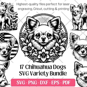 Chihuahua SVG Bundle, Vector, PNG, DXF, Eps,Pdf Cutting and Laser Engraving Files, Cute Chihuahua Clipart Dog Puppy Sublimation Print Art