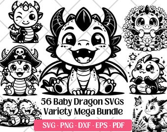 ベビードラゴンSVGバンドル · 面白い漫画動物クリップアートPNG · Cricut
