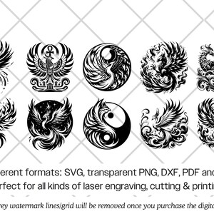 Paquete de archivos SVG de Phoenix · Imágenes prediseñadas PNG del ave de fuego mitológica · Archivos para Cricut imagen 9