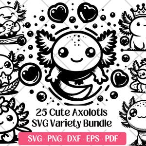 Axolotl SVG Bundle, Cutting Laser Engraving Files, Vector Art PNG, DXF, Eps Pdf, Cute Smiling Axolotl Svg, Farm Animal Sublimation Clipart