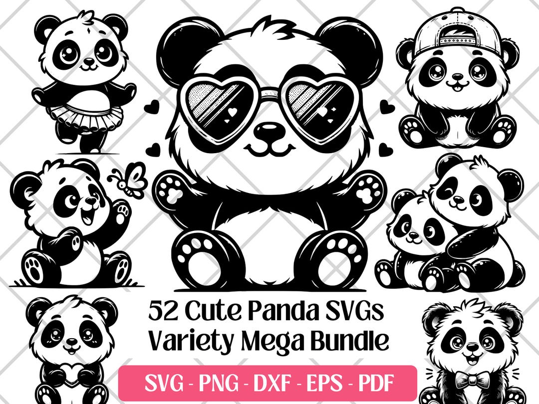 Cute Panda SVG Bundle, Vector, PNG, DXF Eps Pdf, Laser Engraving ...
