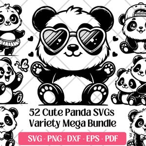 Niedlicher Panda SVG Bundle, Vektor, PNG, DXF Eps Pdf, Lasergravur Schneidedateien · Cartoon Panda Kopf Gesicht Silhouette Süßes Tier Clipart