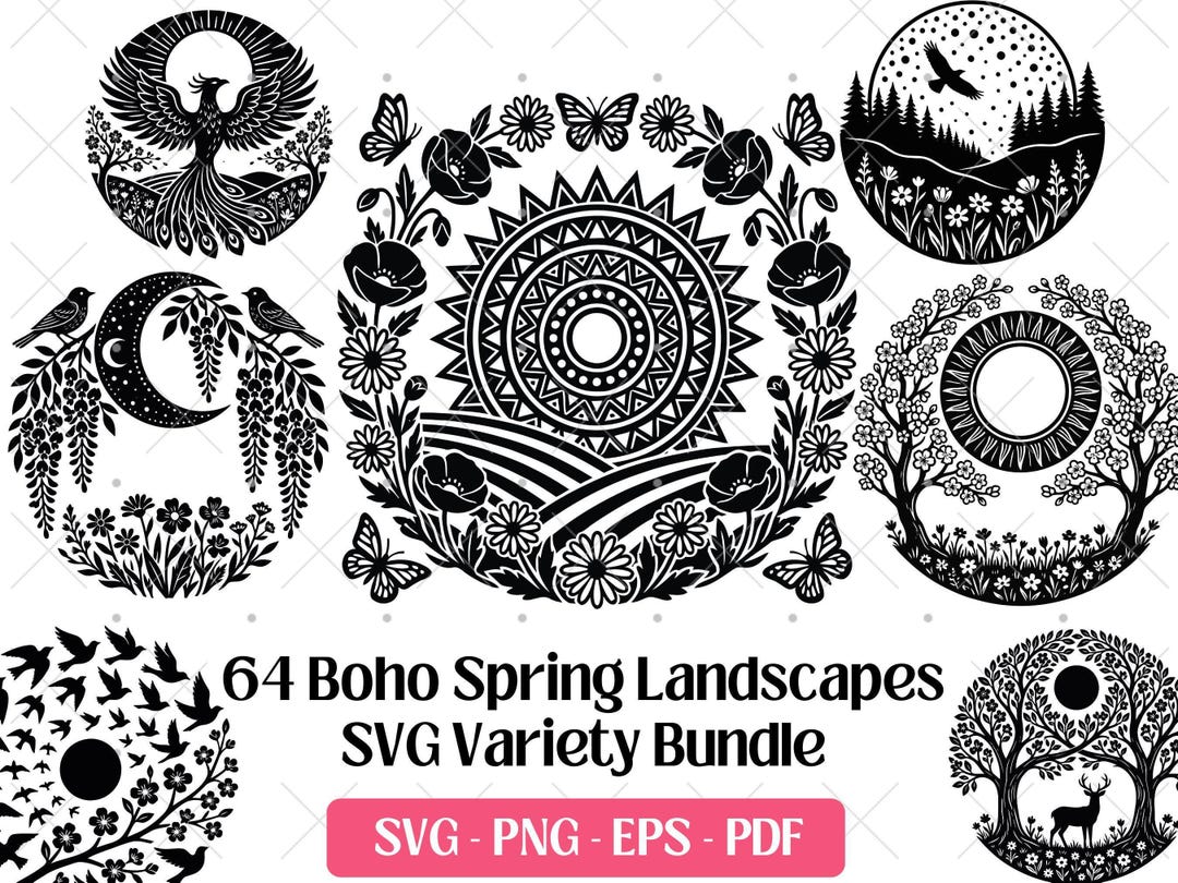 Boho Spring Landscape SVG Bundle · Floral Nature Clipart PNG · Cricut ...
