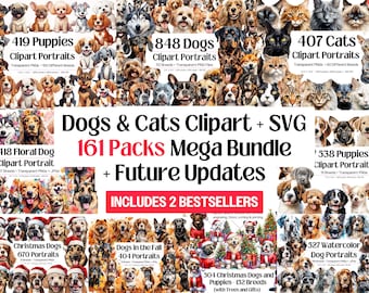 Dogs and Cats Clipart SVG Category Huge Mega Bundle Plus All Future Updates · Dog and Cat Breeds Sublimation Designs SVG Silhouette PNG Eps