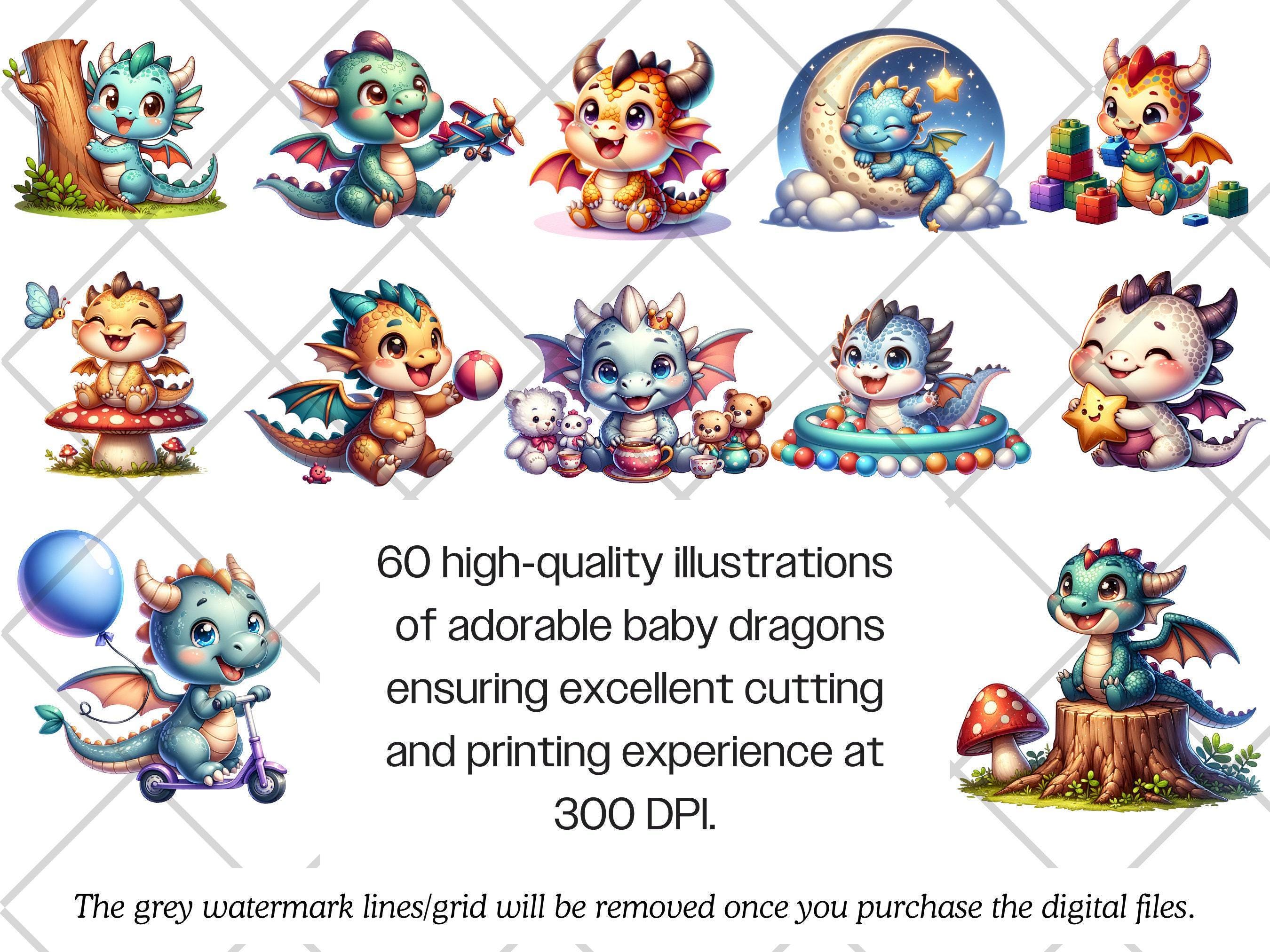 Watercolor Baby Dragon PNG Bundle · Nursery Fantasy Whimsical Clipart ...